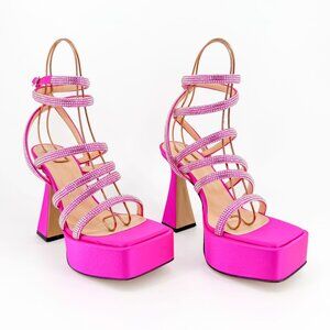 Mach & Mach Sydney Crystal Platform Sandals EU 37.5 US US 6.5-7 Pink High Heel
